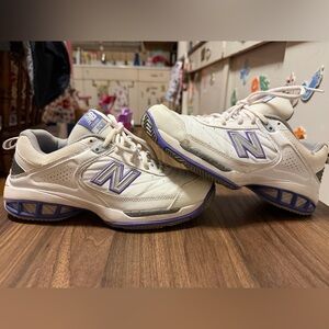 Women’s New Balance Cream and Purple Sneakers